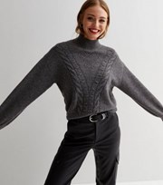Sunshine Soul Grey Cable Knit Balloon Sleeve Jumper